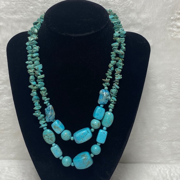 Turquoise‎ Southwestern Necklace Two Strand Chunky Bead Boho Statement Rodeo 90g - Picture 4 of 16